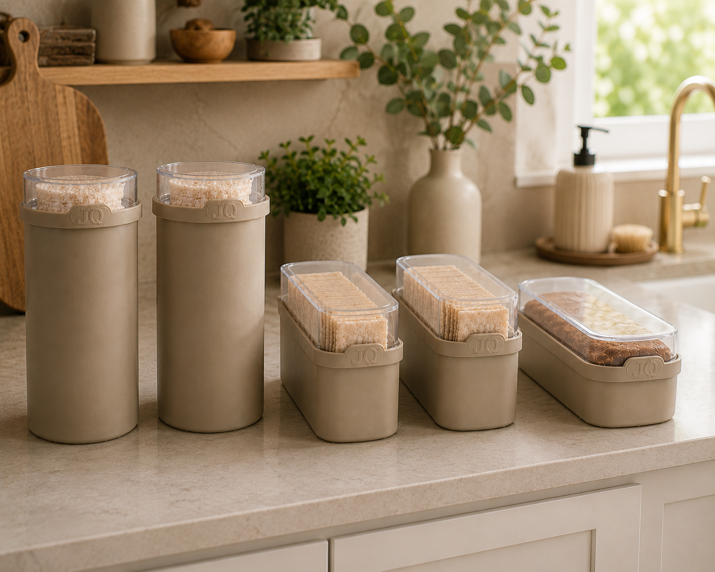 JQ Liv Voordeelset 5 Delig 2x Cracker bewaardoos, 2x Beschuit bewaardoos en 1x Ontbijtkoek bewaardoos