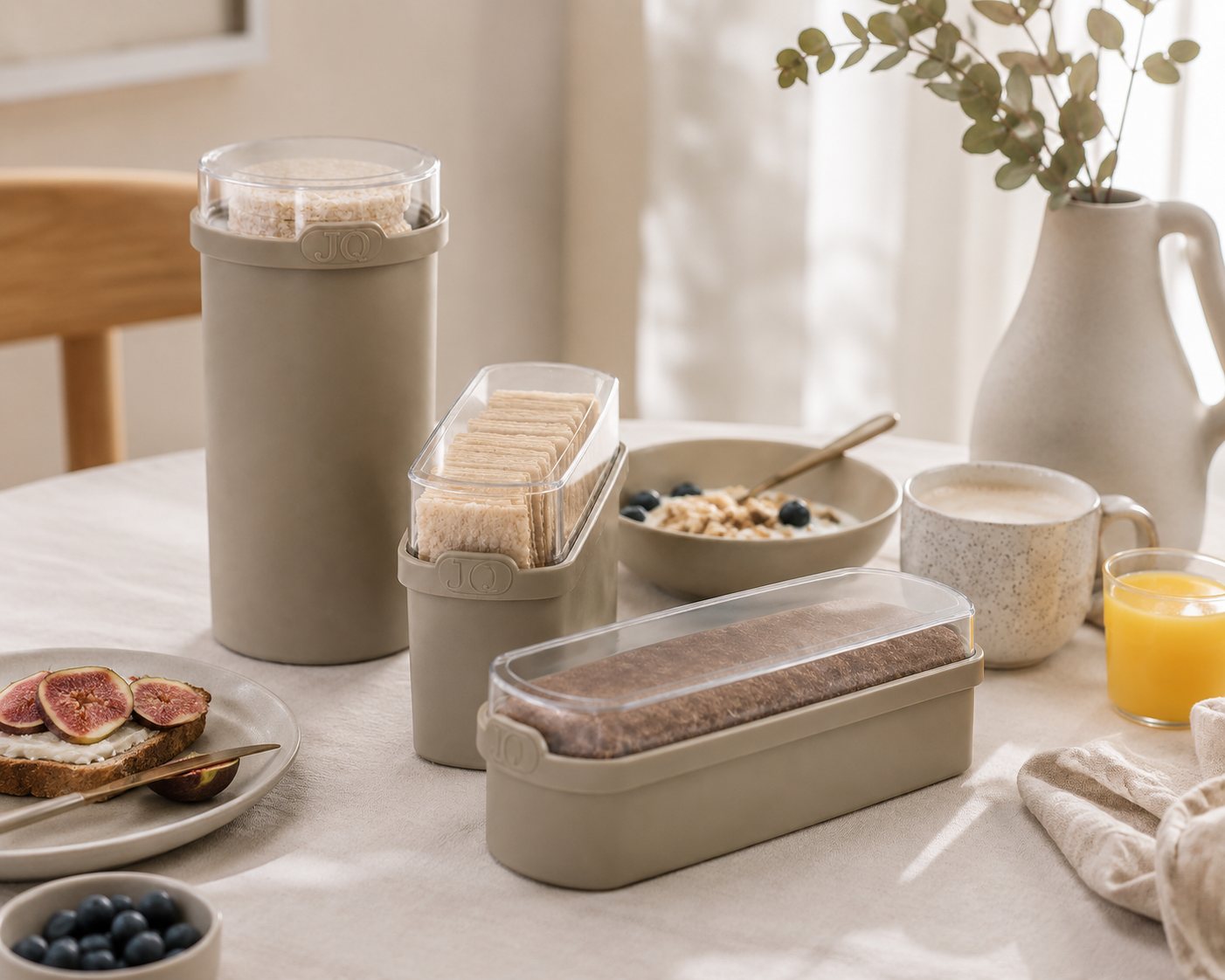 JQ voordeelset 3 Stuks beige - Ontbijtkoek, beschuit en cracker bewaardoos