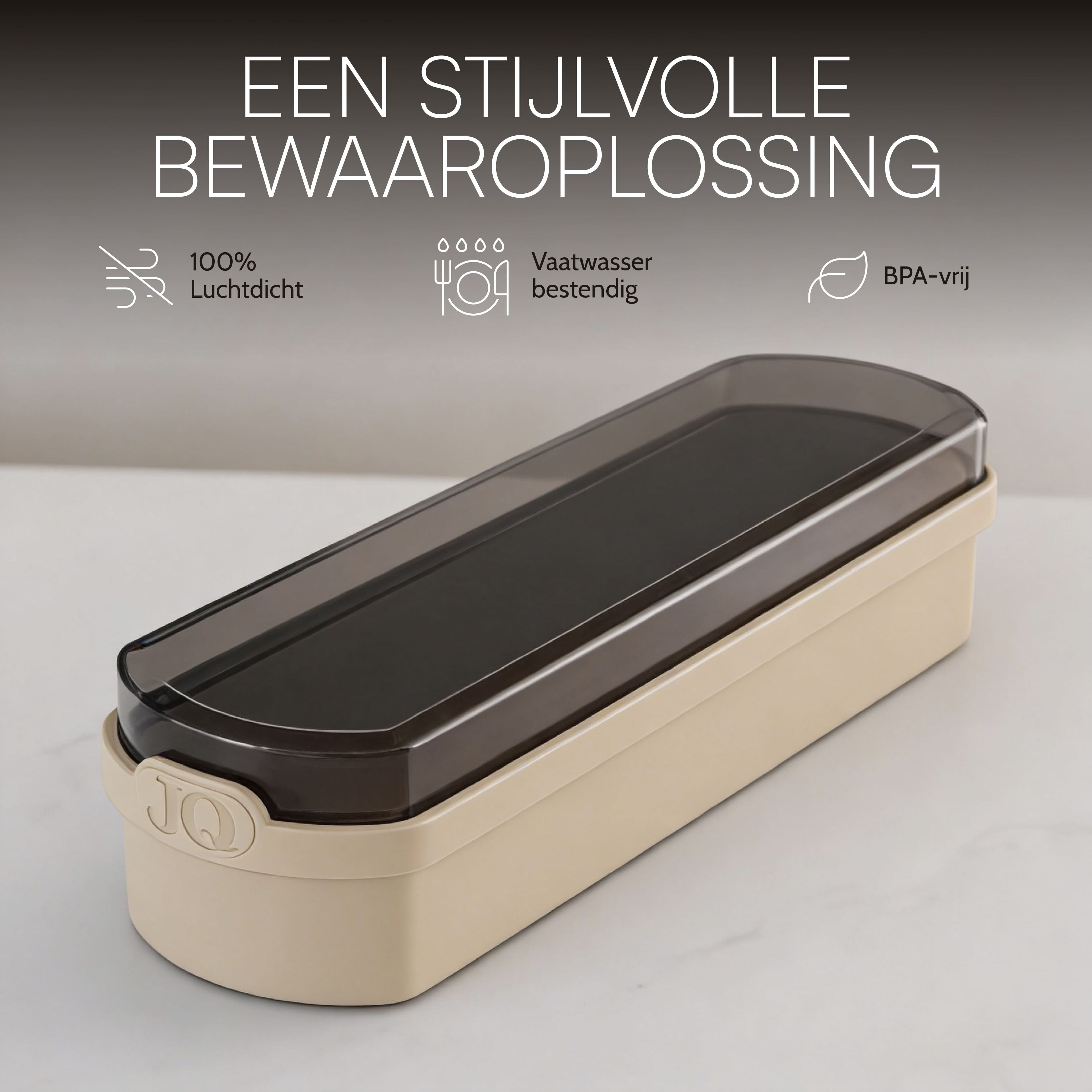 Ontbijtkoek bewaardoos beige met donkere deksel