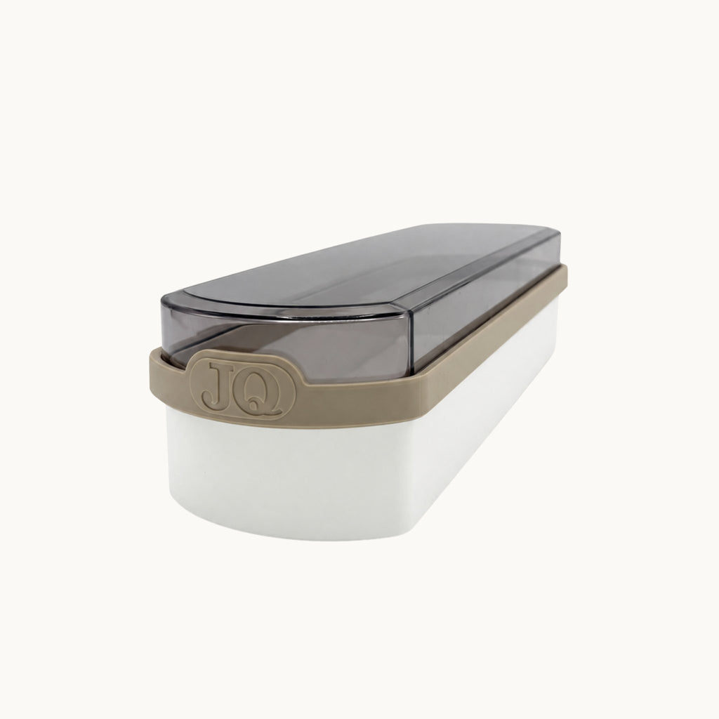 Ontbijtkoek bewaardoos wit/beige met donkere deksel