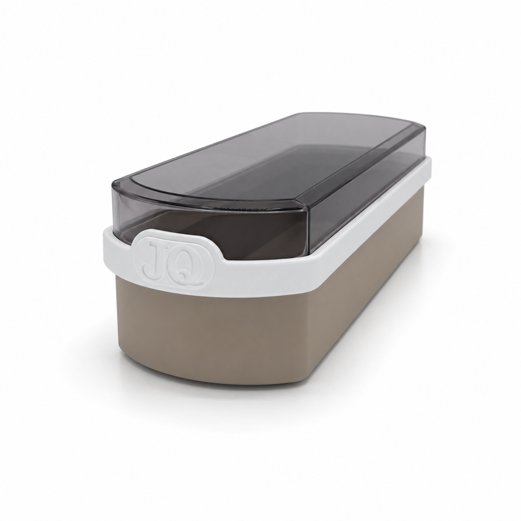 Ontbijtkoek bewaardoos beige/wit met donkere deksel
