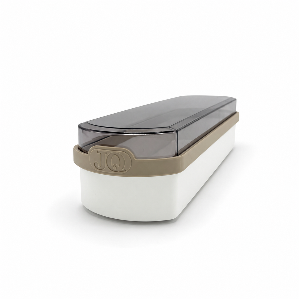 Ontbijtkoek bewaardoos wit/beige met donkere deksel