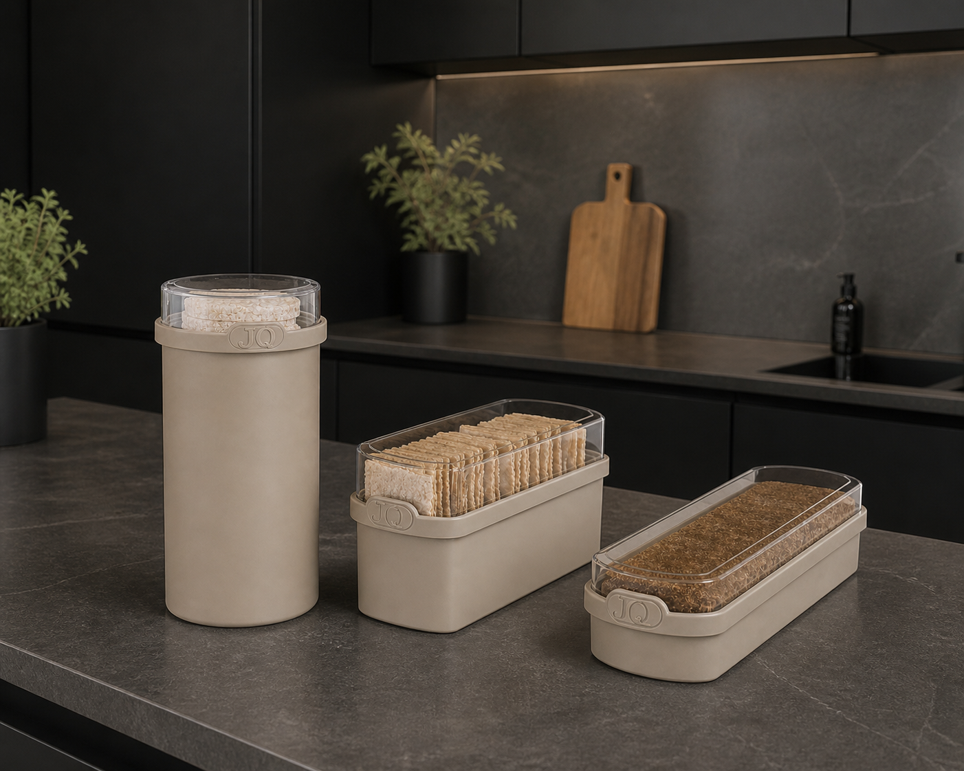 JQ voordeelset 3 Stuks beige - Ontbijtkoek, beschuit en cracker bewaardoos